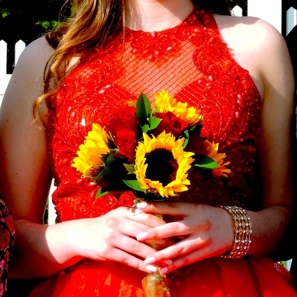 Red formal dress with high/low hem, size 10/12. Prom, homecoming, or pageant. - Picture 2 of 5